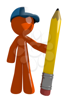 Orange Man postal mail worker  Holding Giant Pencil