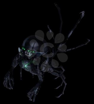 Underground alien concept, suspended in black space. Crawls caves and recesses far below the floor of the ocean. 