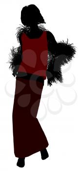 Royalty Free Clipart Image of a Woman in a Long Skirt With a Boa