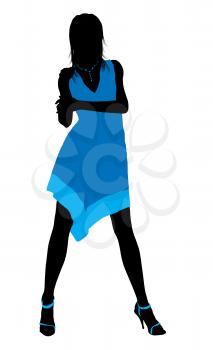 Royalty Free Clipart Image of a Woman in a Blue Dress