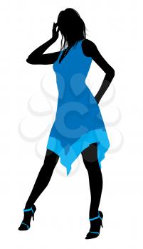 Royalty Free Clipart Image of a Woman in a Blue Dress