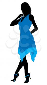 Royalty Free Clipart Image of a Woman in a Blue Dress