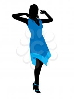 Royalty Free Clipart Image of a Woman in a Blue Dress