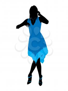 Royalty Free Clipart Image of a Woman in a Blue Dress