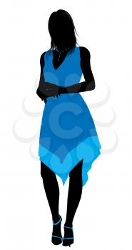 Royalty Free Clipart Image of a Woman in a Blue Dress