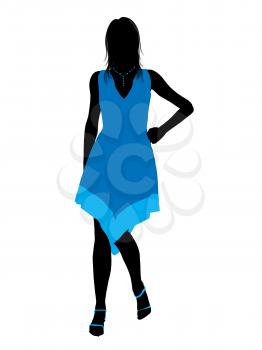 Royalty Free Clipart Image of a Woman in a Blue Dress