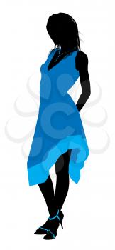 Royalty Free Clipart Image of a Woman in a Blue Dress