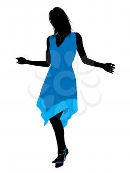 Royalty Free Clipart Image of a Woman in a Blue Dress