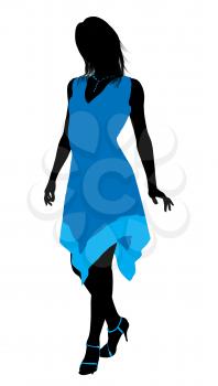 Royalty Free Clipart Image of a Woman in a Blue Dress