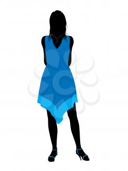 Royalty Free Clipart Image of a Woman in a Blue Dress