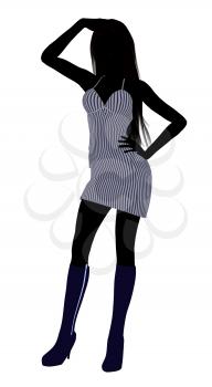 Royalty Free Clipart Image of a Girl in a Striped Sundress