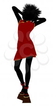 Royalty Free Clipart Image of a Girl in a Short Red Dress