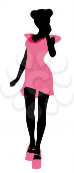 Royalty Free Clipart Image of a Girl in a Pink Dress