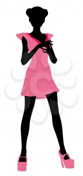 Royalty Free Clipart Image of a Girl in a Pink Dress