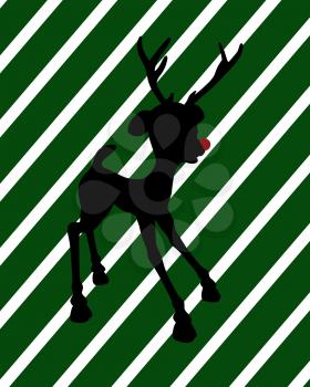 Royalty Free Clipart Image of Rudolph on a Green Striped Background