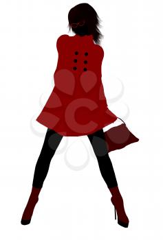 Royalty Free Clipart Image of a Girl in a Red Coat