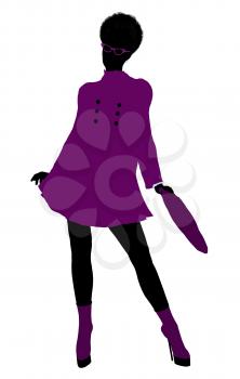 Royalty Free Clipart Image of a Girl in a Purple Coat