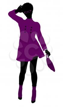 Royalty Free Clipart Image of a Girl in a Purple Coat