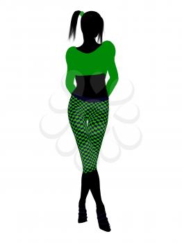 Royalty Free Clipart Image of a Girl in Funky Green Clothes