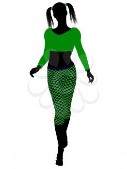 Royalty Free Clipart Image of a Girl in Funky Green Clothes