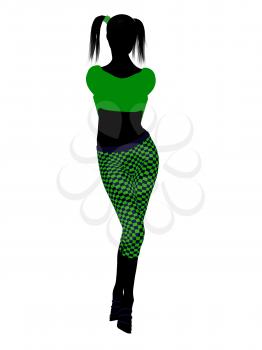 Royalty Free Clipart Image of a Girl in Funky Green Clothes