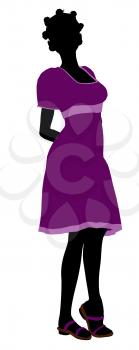 Royalty Free Clipart Image of a Girl in a Purple Dress