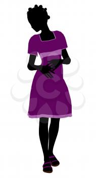 Royalty Free Clipart Image of a Girl in a Purple Dress