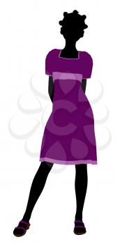 Royalty Free Clipart Image of a Girl in a Purple Dress