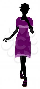 Royalty Free Clipart Image of a Girl in a Purple Dress