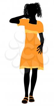 Royalty Free Clipart Image of a Girl in a Yellow Dress