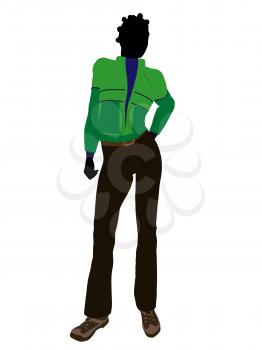Royalty Free Clipart Image of a Woman in a Green Jacket