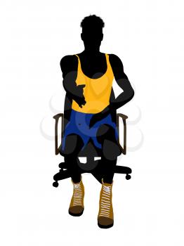 Royalty Free Clipart Image of a Basketball Player in a Chair