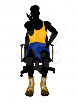 Royalty Free Clipart Image of a Basketball Player in a Chair