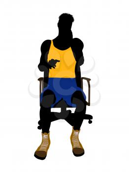 Royalty Free Clipart Image of a Basketball Player in a Chair