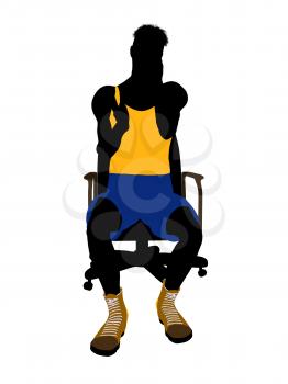 Royalty Free Clipart Image of a Basketball Player in a Chair