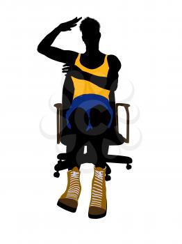 Royalty Free Clipart Image of a Basketball Player in a Chair