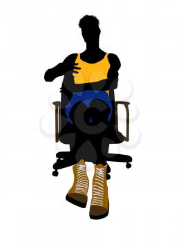 Royalty Free Clipart Image of a Basketball Player in a Chair