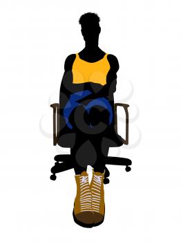 Royalty Free Clipart Image of a Basketball Player in a Chair