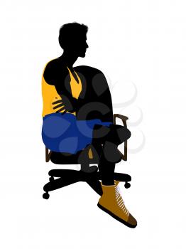 Royalty Free Clipart Image of a Basketball Player in a Chair