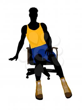 Royalty Free Clipart Image of a Basketball Player in a Chair