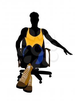 Royalty Free Clipart Image of a Basketball Player in a Chair