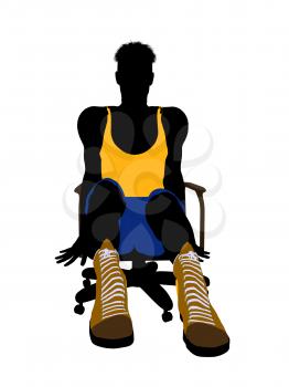 Royalty Free Clipart Image of a Basketball Player in a Chair