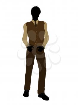 Royalty Free Clipart Image of a Silhouetted Man in a Tie and Vest