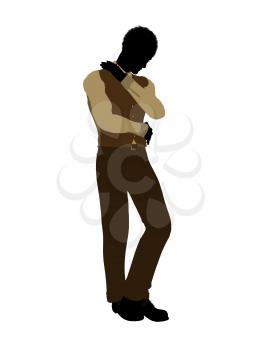 Royalty Free Clipart Image of a Silhouetted Man in a Tie and Vest