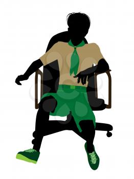 Royalty Free Clipart Image of a Boy Scout in a Chair