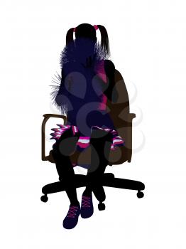 Royalty Free Clipart Image of a Girl With Pompoms Sitting in a Chair