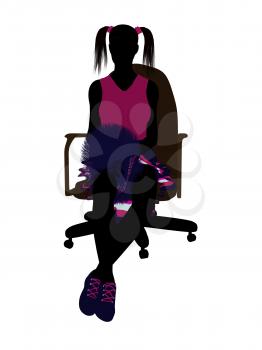 Royalty Free Clipart Image of a Girl With Pompoms Sitting in a Chair