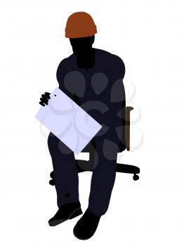 Royalty Free Clipart Image of a Man in a Hardhat on a Chair