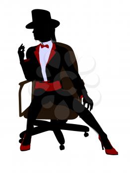 Royalty Free Clipart Image of a Woman in a Top Hat Sitting on a Chair