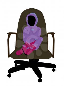 Royalty Free Photo of a Little Girl Wearing a Sweatsuit Sitting in a Chair